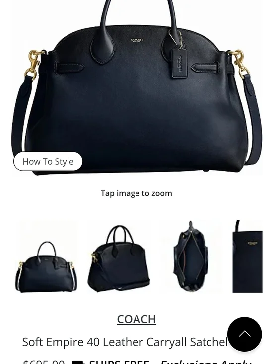 Coach NAVY Leather Satchel with Gold Chain and White/Blue Scarf Charm Empire 40 - Picture 2 of 7